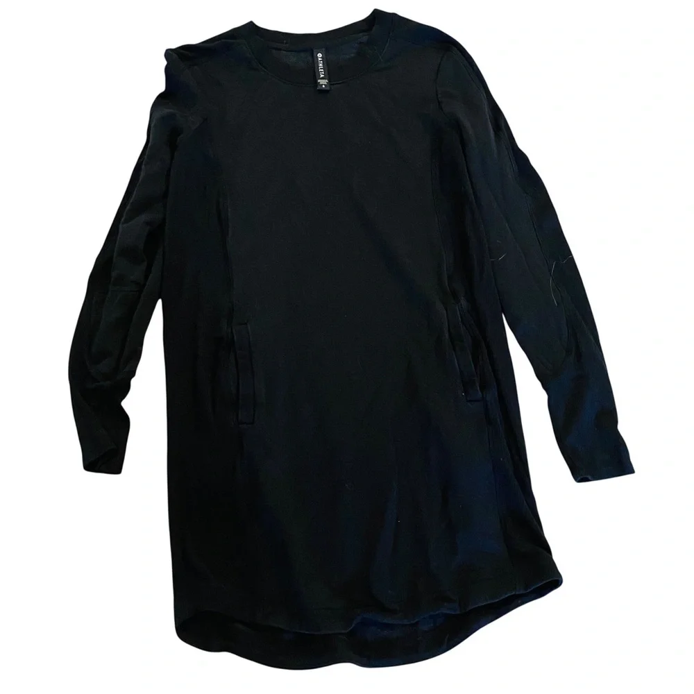Athleta Balance Sweatshirt Dress Black Pockets Small - Picture 2 of 6